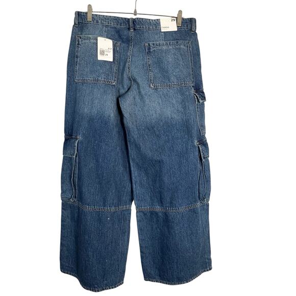Forever 21 Cargo Jeans 29 Relaxed Fit Wide Leg Utility Pockets Denim NWT - Picture 2 of 10